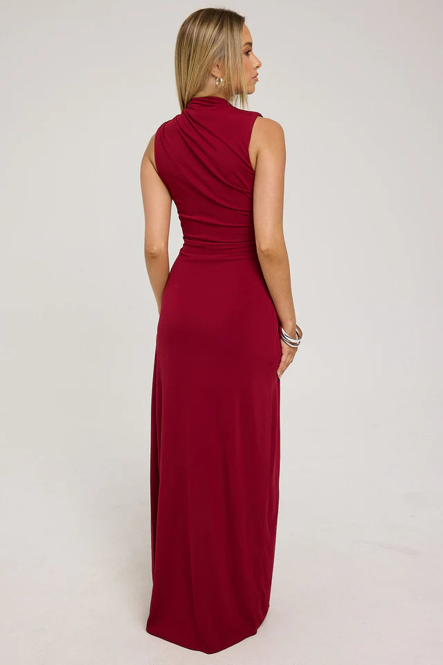 High Neck Maxi Dress Burgundy