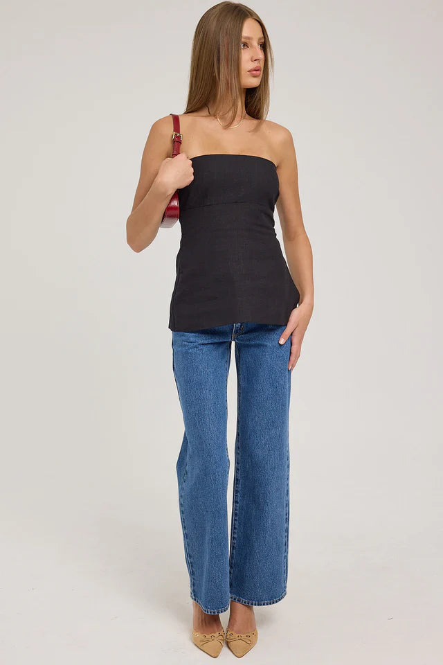 Linen Strapless Top Black