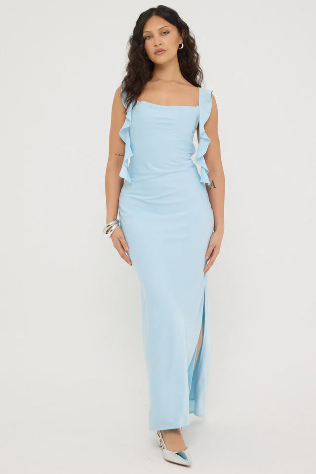 Ruffle maxi blue dress