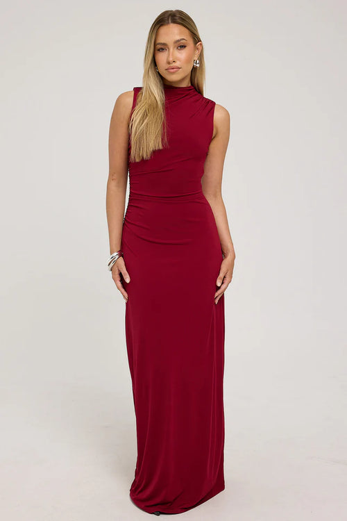 High Neck Maxi Dress Burgundy