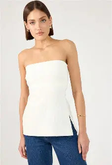 LINEN STRAPLESS TOP WHITE